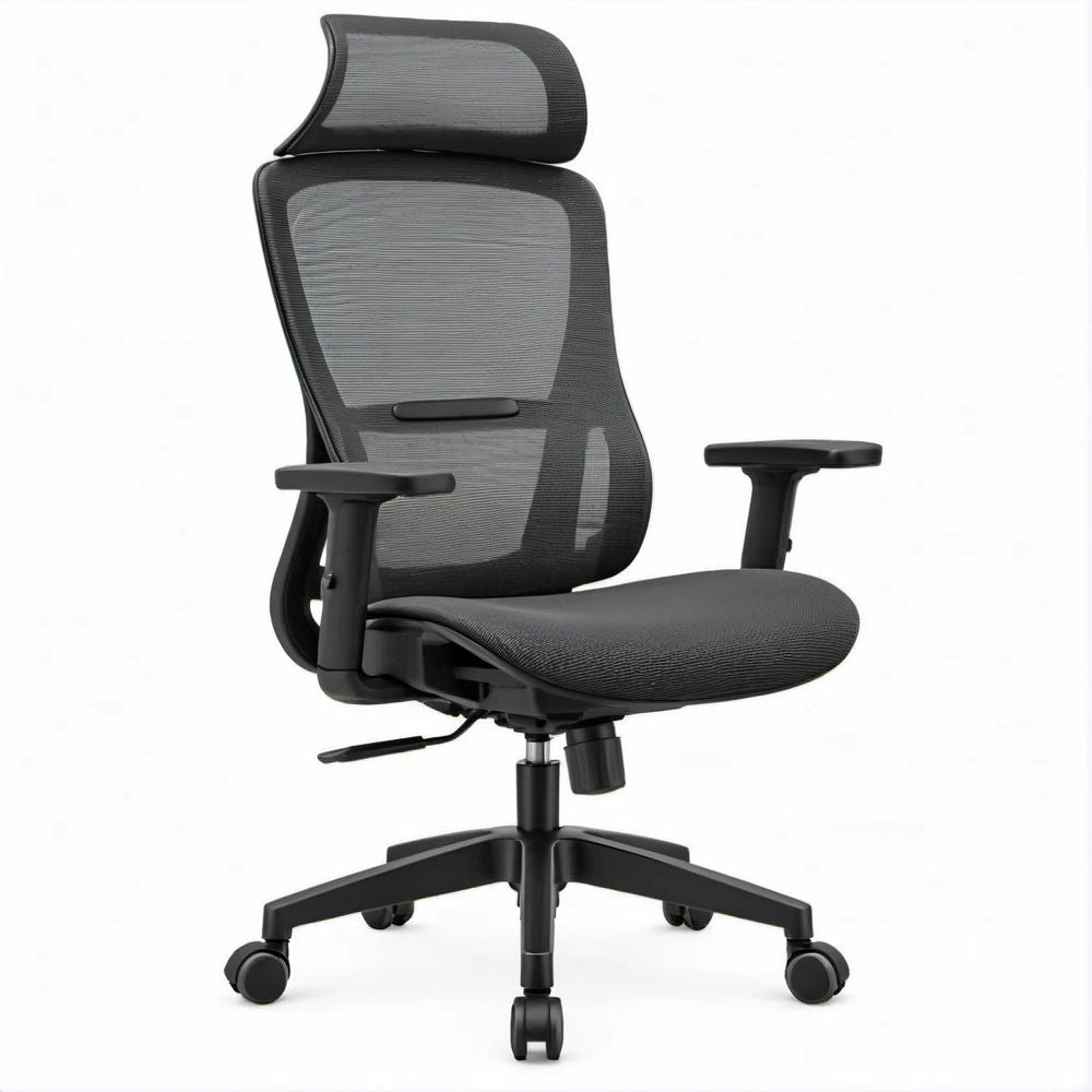 Black Ergonomic Mesh Office Chair with Adjustable Headrest and Armrests, 26.4 x 26.4 x 45.3-49.2 in