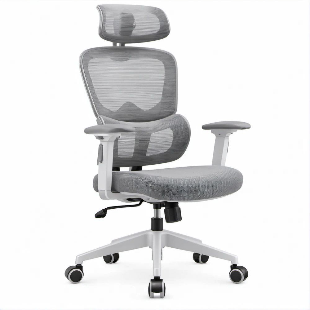 Ergonomic High-Back Office Chair with Adjustable Headrest, Gray/White/Black, 25.6 x 25.6 x 47.2-51.2 in