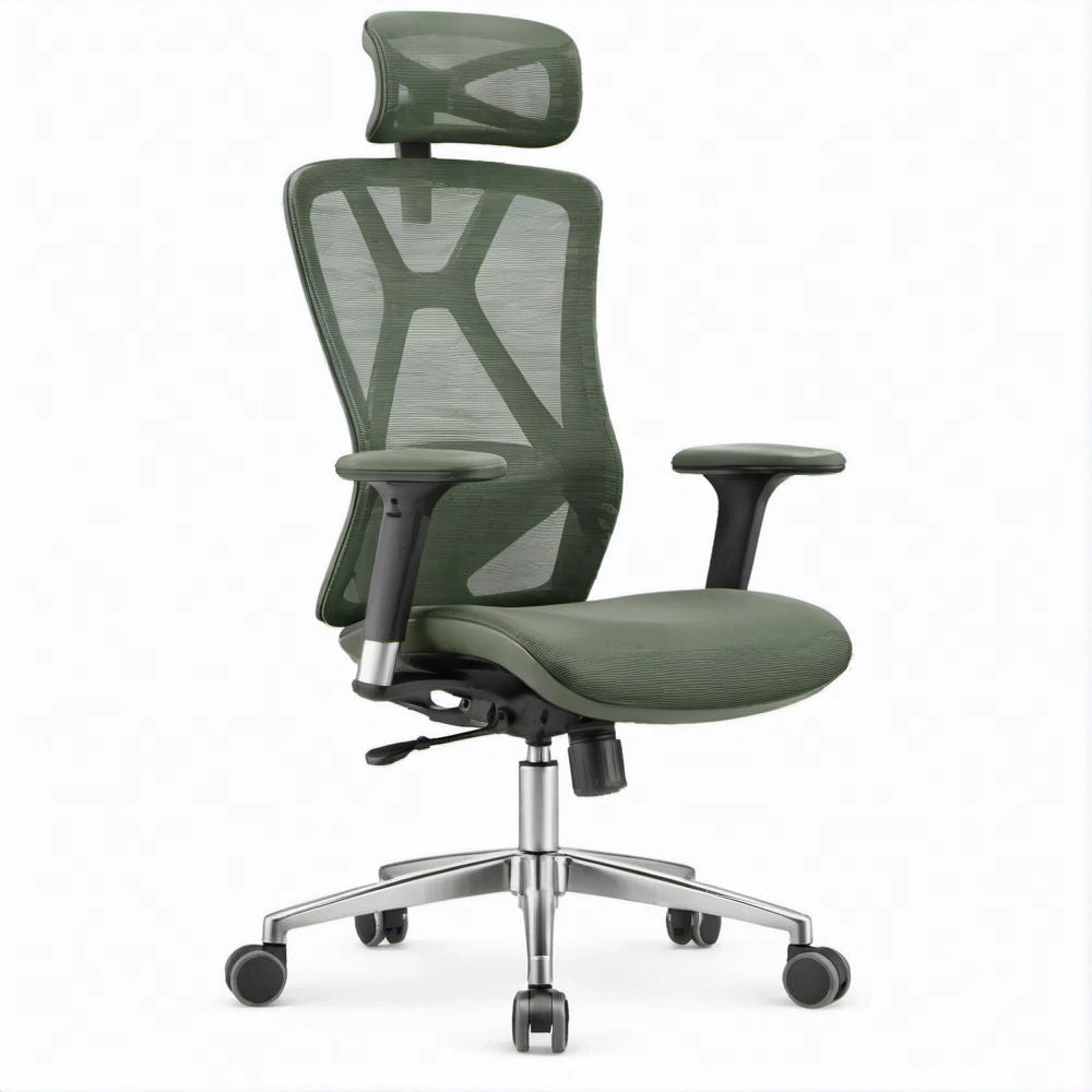 Ergonomic Olive Green Mesh Office Chair with Adjustable Headrest, 25.6 x 25.6 x 45.3-49.2 in