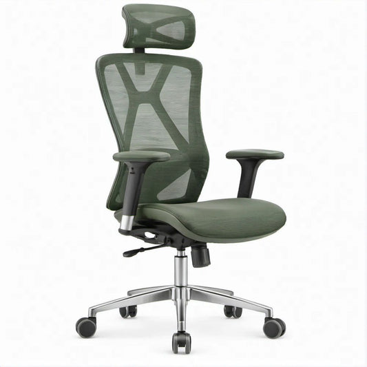 Ergonomic Olive Green Mesh Office Chair with Adjustable Headrest, 25.6 x 25.6 x 45.3-49.2 in