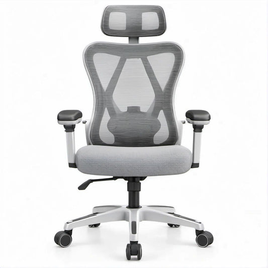 Ergonomic High-Back Mesh Office Chair with Adjustable Headrest, Gray/Silver/Black, 26 x 26 x 47-51 in