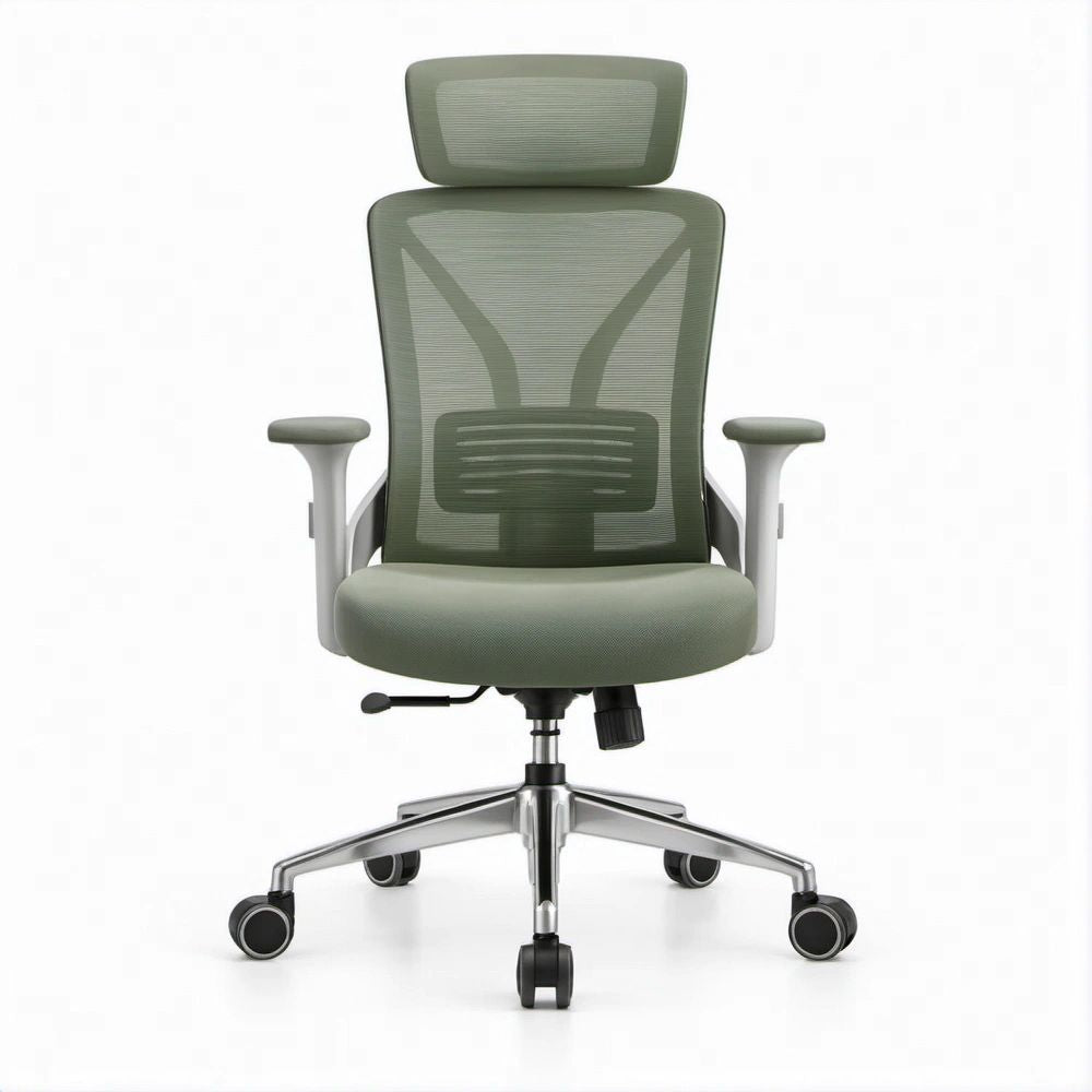 Green Ergonomic Mesh Office Chair with Adjustable Headrest, 25.6 x 25.6 x 45.3-49.2 in