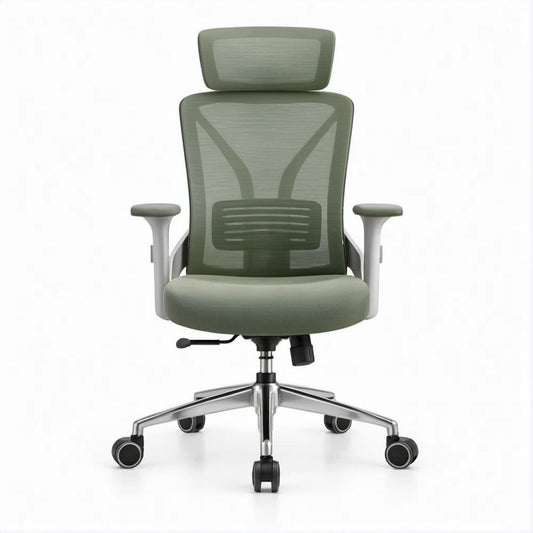 Green Ergonomic Mesh Office Chair with Adjustable Headrest, 25.6 x 25.6 x 45.3-49.2 in