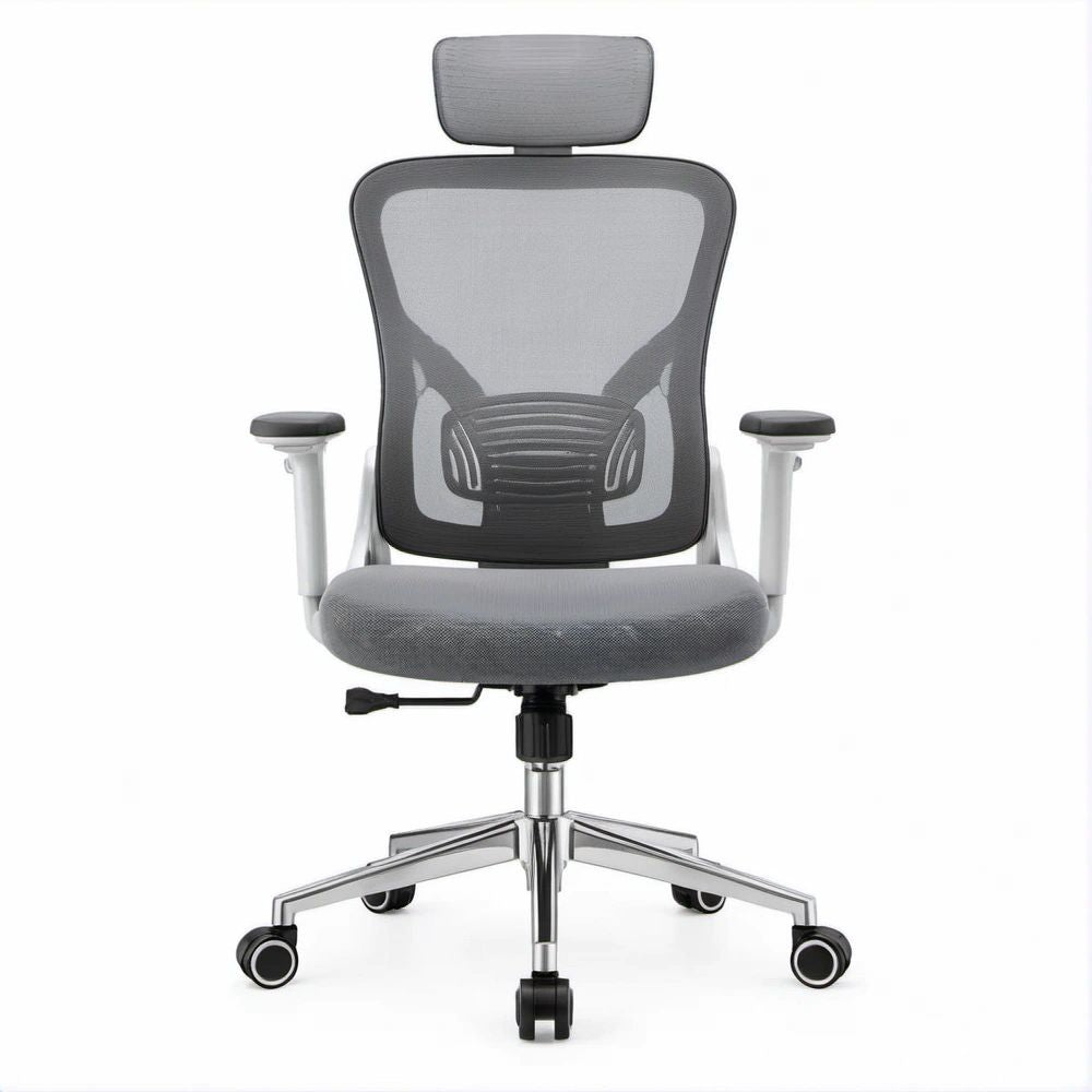 Gray Ergonomic Mesh Office Chair with Adjustable Headrest, Lumbar Support and 5-Star Base, 26.4 x 26.4 x 45.3-52.8 in