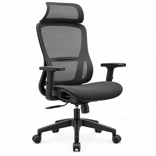 Black Ergonomic Mesh Office Chair with Adjustable Headrest and Armrests, 26.4 x 26.4 x 45.3-49.2 in