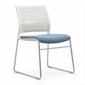 Armless Office Guest Chair, White Polypropylene Back, Blue Padded Polyester Seat, Chrome Steel Sled Base, 22 x 23 x 34 in