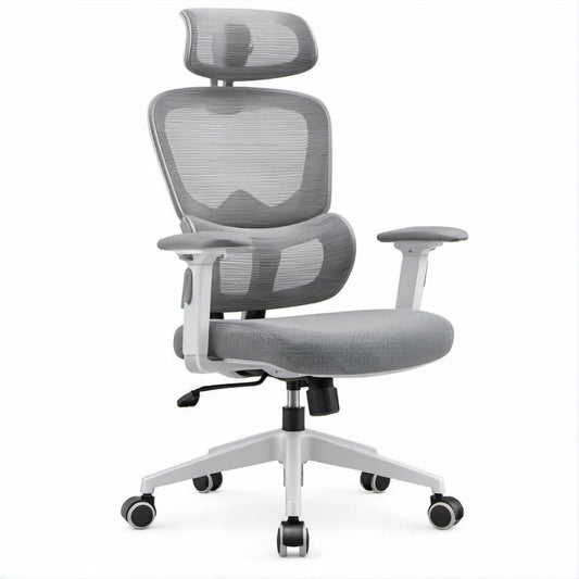 Ergonomic High-Back Office Chair with Adjustable Headrest, Gray/White/Black, 25.6 x 25.6 x 47.2-51.2 in