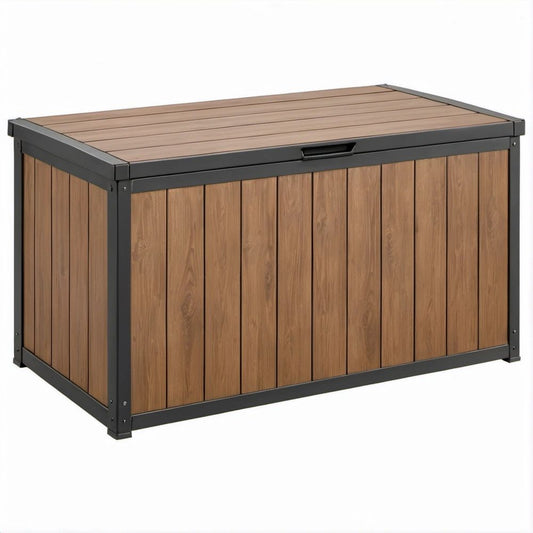 Outdoor Brown WPC and Aluminum Storage Box with Dark Gray Frame, 47.2 x 23.6 x 24.8 in