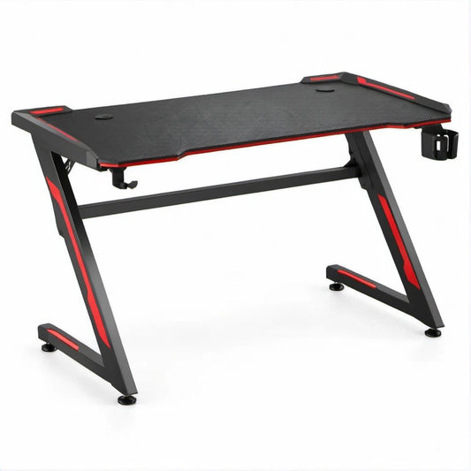 Gaming Desk, Black/Red, 47.2 x 23.6 x 29.5 in, PVC-Laminated Particleboard and Steel Frame
