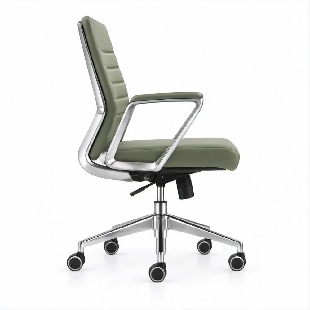 Olive Green PU Leather Executive Office Chair with Aluminum Arms, 27.6 x 26.4 x 45.3-49.2 in
