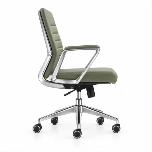 Olive Green PU Leather Executive Office Chair with Aluminum Arms, 27.6 x 26.4 x 45.3-49.2 in