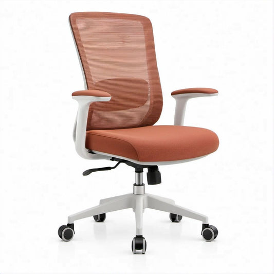 Ergonomic High-Back Mesh Office Chair with Armrests, Terracotta/White/Black, 25.6 x 25.6 x 39.4-43.3 in