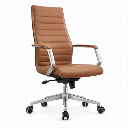 Brown PU Leather High-Back Executive Office Chair, 26.8 x 26.8 x 45.3-49.2 in