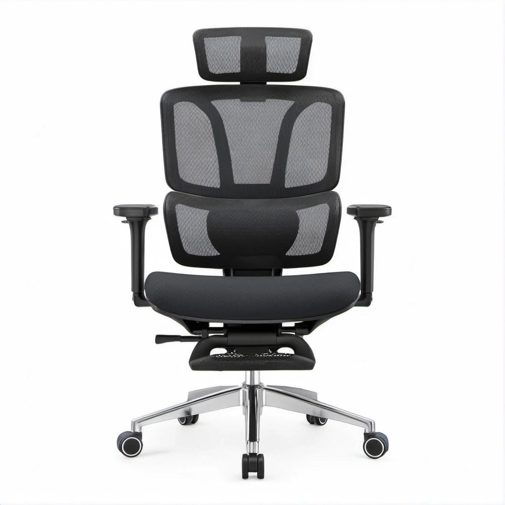 Black and Gray Ergonomic Mesh Office Chair with Headrest, Lumbar Support and Footrest, 27.6 x 27.6 x 49.2-53.1 in