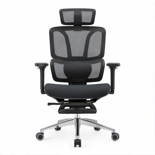 Black and Gray Ergonomic Mesh Office Chair with Headrest, Lumbar Support and Footrest, 27.6 x 27.6 x 49.2-53.1 in