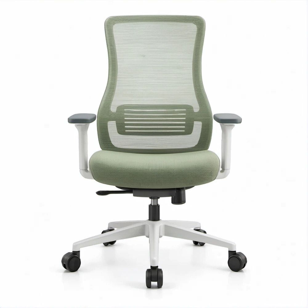 Sage Green Ergonomic Mesh Office Chair with White Base and Black Accents, 25.6 in W x 25.6 in D x 45.3-49.2 in H