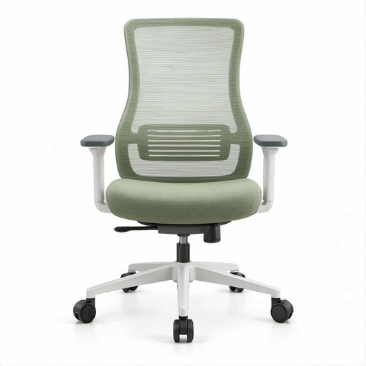 Sage Green Ergonomic Mesh Office Chair with White Base and Black Accents, 25.6 in W x 25.6 in D x 45.3-49.2 in H